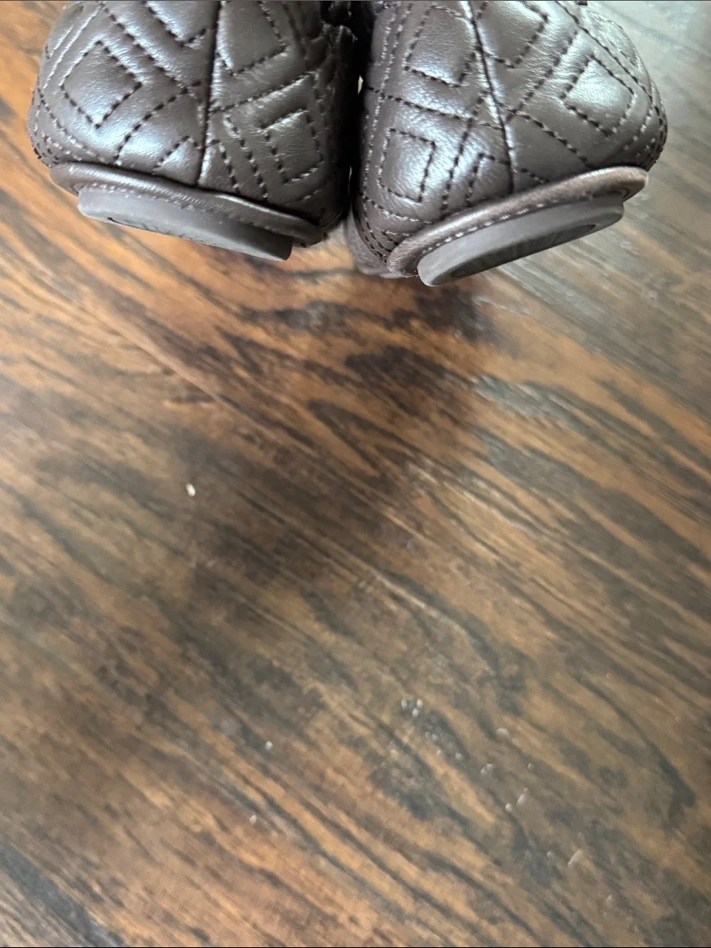 Tory Burch Quilted Dark Brown Leather Ballet Flats with Gold Logo